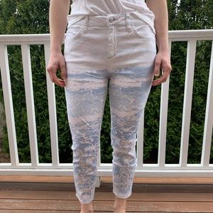 Joes Jeans white jeans with blue watercolor design
